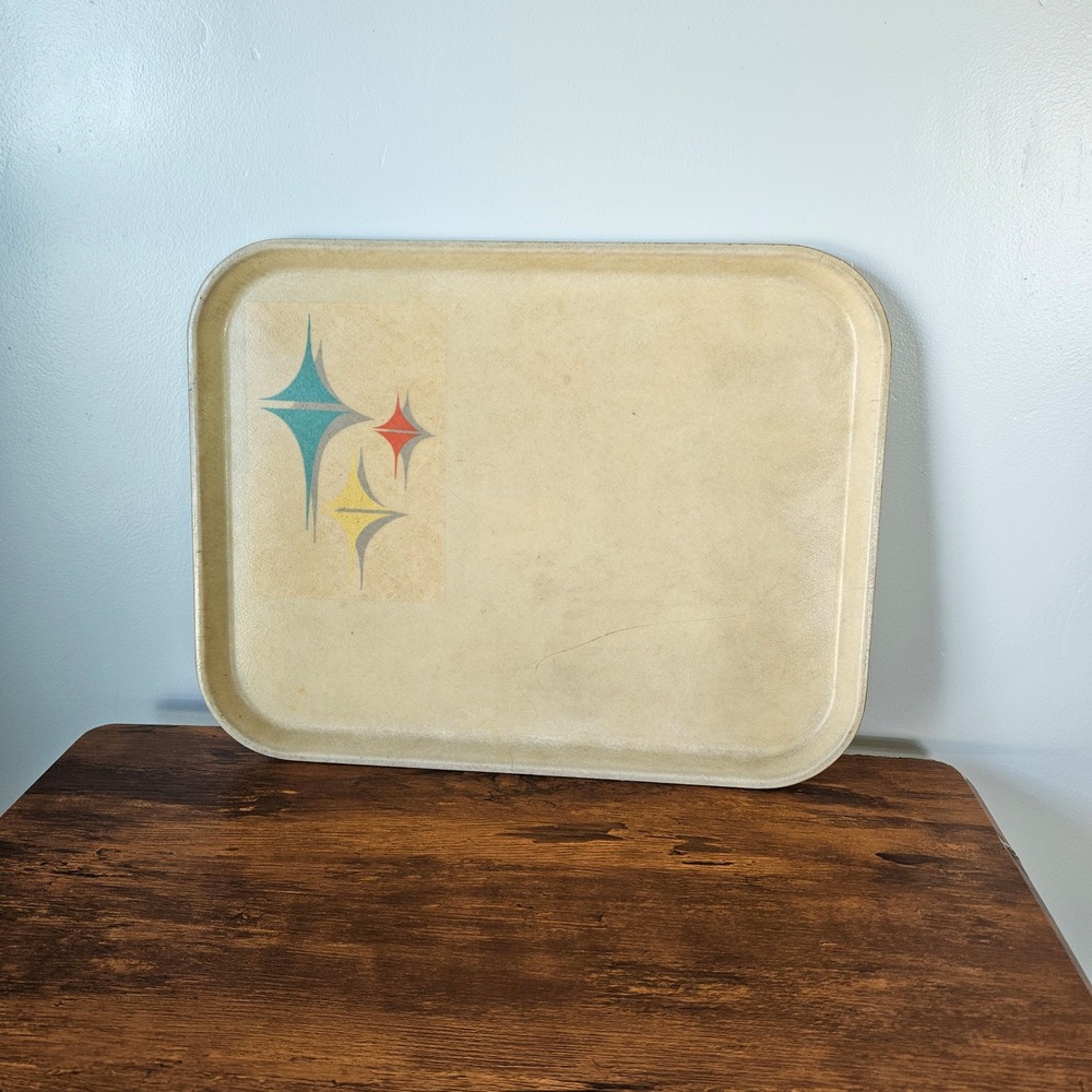 Vintage Mid Century Modern Fiberglass Atomic Starburst Serving Cafeteria Tray